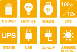 600Wh LEDライト 軽量設計 充電 停電対策 USB コンセント 太陽光発電